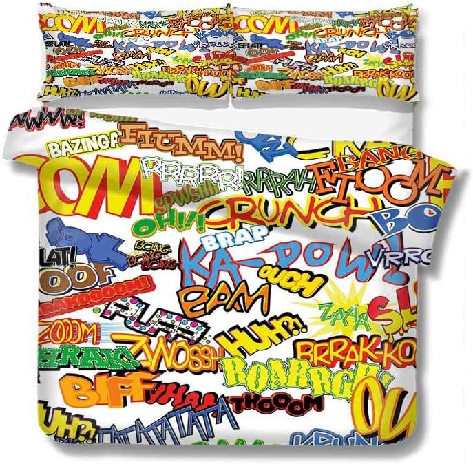 Superhero Duvet Cover Set Retro Comic Book Expressions Humor Icons Cartoon Scream Crash Pow Vintage Design Decorative 3 Piece Bedding Set with 2 Pillow Shams Multicolor Twin Size 68x86 inch