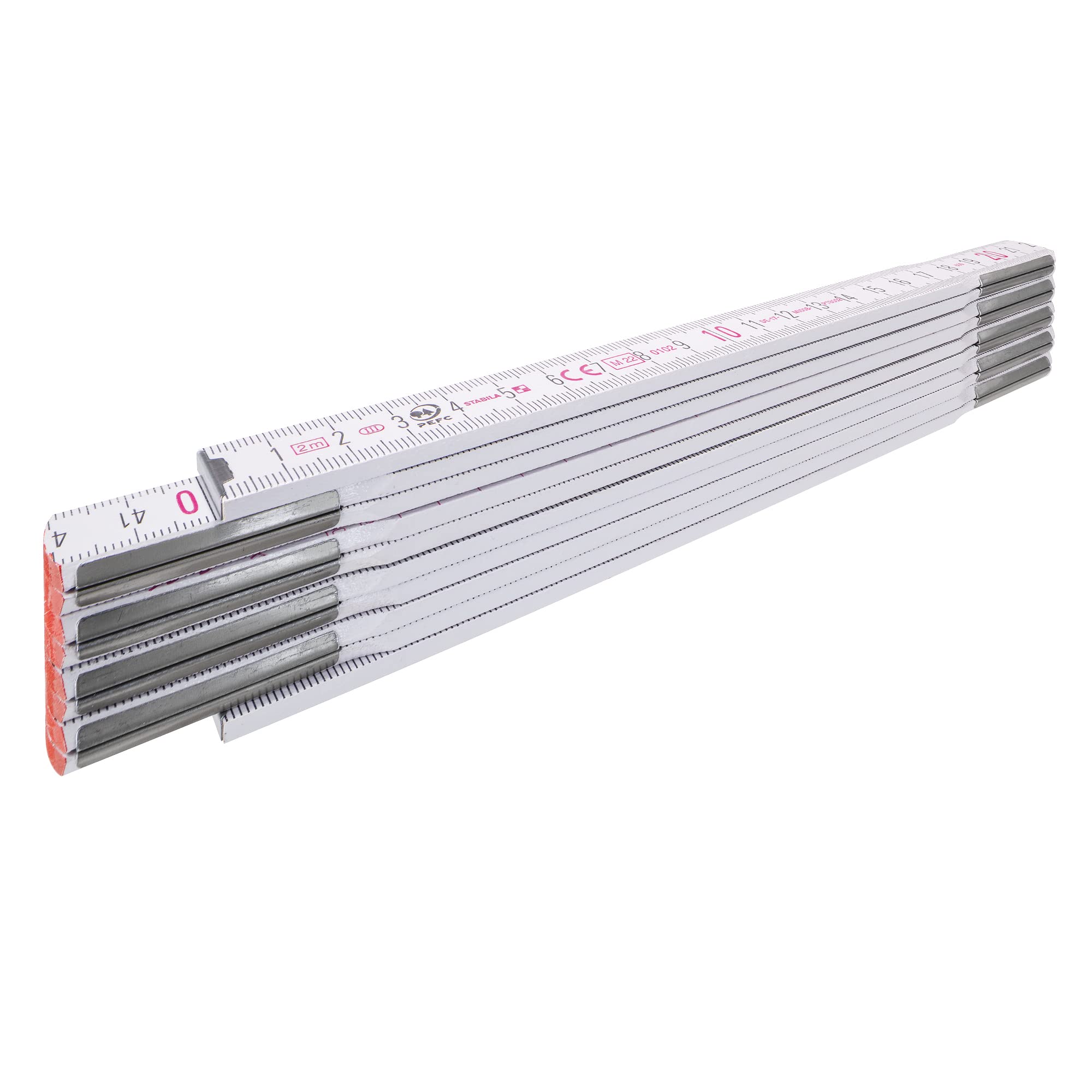STABILA Folding Rule Type 1607, 2 m, White, Metric Scale, High Quality PEFC Certified Wood, Enclosing Joint Plates