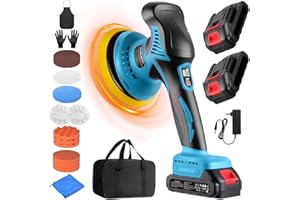 GEARLASSO Car Buffer Polisher with 2x 2000mAh 21V Batteries 8 Variable Speed Car Polisher Cordless Car Polishing Machine with 17 Piece Polishing Kit for Car Detailing Scratch Removing (Blue)