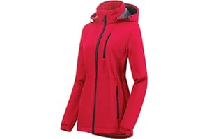 Chrisuno Women's Lightweight Long Softshell Fleece Lined Jacket Anorak Raincoat With Removable Hood