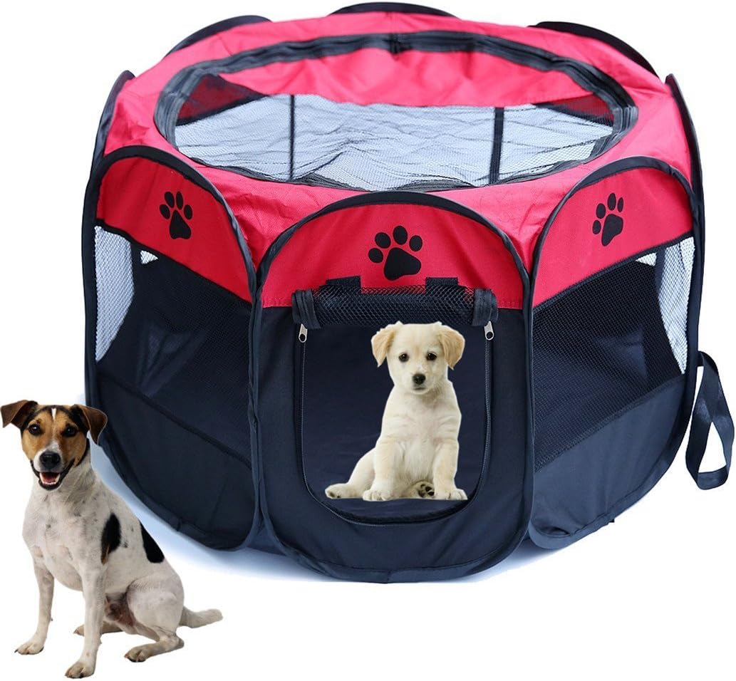 Pet Cat Cage Dog Kennel Puppy Soft Playpen Crate Foldable Octagonal Tent Fence Oxford Cloth Outdoor (S, Red) : Kitchen & Dining