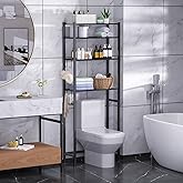 samstar 4 Tier Over The Toilet Storage Rack, Bathroom Organizer Shelves Cabinet Above Toilet, with Adjustable Height Freestanding Shelf Space Saver, Black