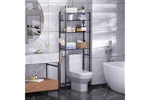 samstar 4 Tier Over The Toilet Storage Rack, Bathroom Organizer Shelves Cabinet Above Toilet, with Adjustable Height Freestanding Shelf Space Saver, Black