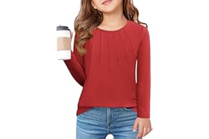 Arshiner Girls Pleated Long Sleeve Shirts Crewneck Casual Fashion Tops Blouse Tee