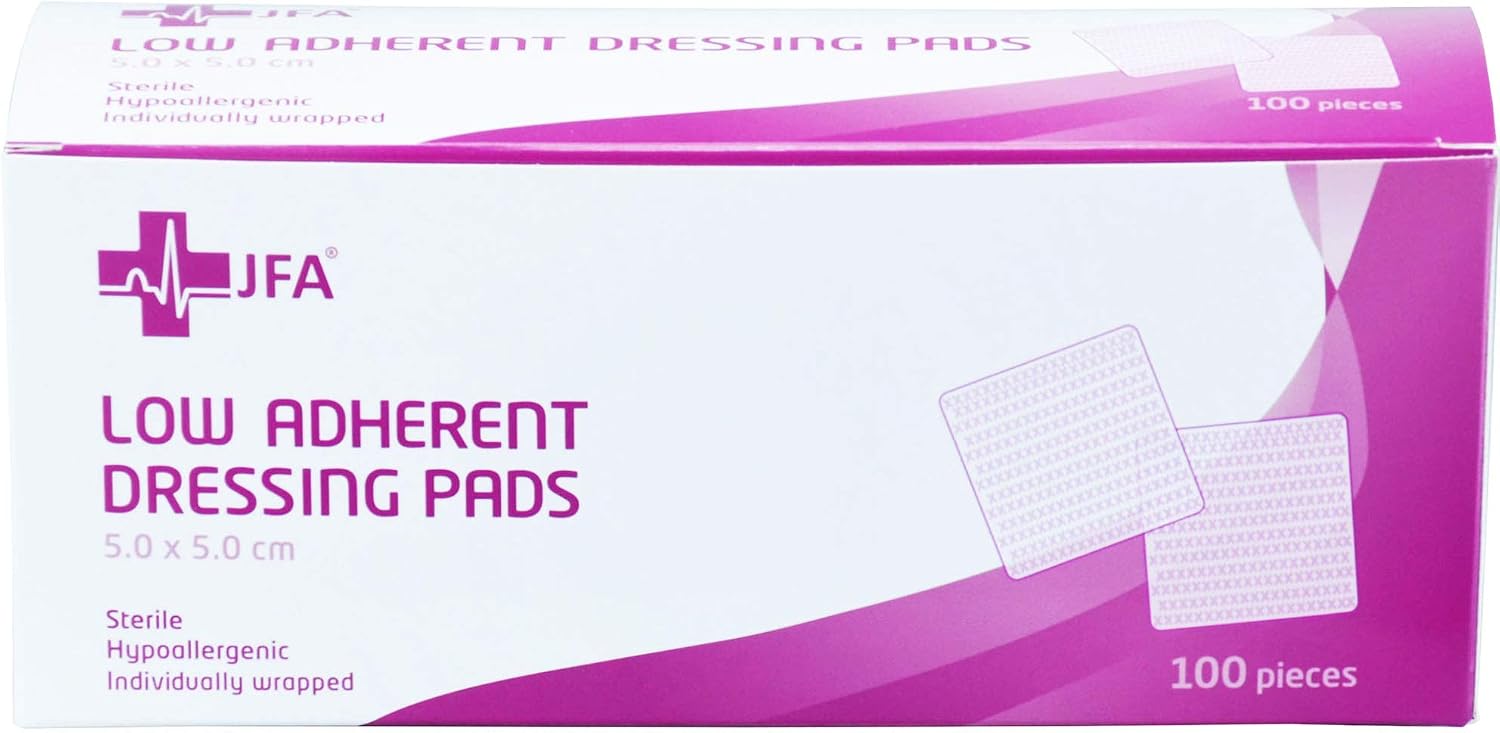 JFA Medical Low Adherent Sterile Absorbent Wound Dressing Pad 5cm x 5cm - Pack of 100, 100 Count (Pack of 1) - Image 4