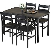 Hooseng Dining Table Set for 4, Wood Kitchen Table Chairs Set with Storage, Farmhouse 5 Piece Dining Room Table Set, Space-Saving Dinette Set for Breakfast Nook, Apartment (Black)