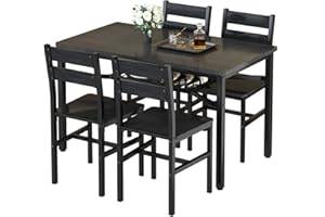 Hooseng Dining Table Set for 4, Wood Kitchen Table Chairs Set with Storage, Farmhouse 5 Piece Dining Room Table Set, Space-Saving Dinette Set for Breakfast Nook, Apartment (Black)