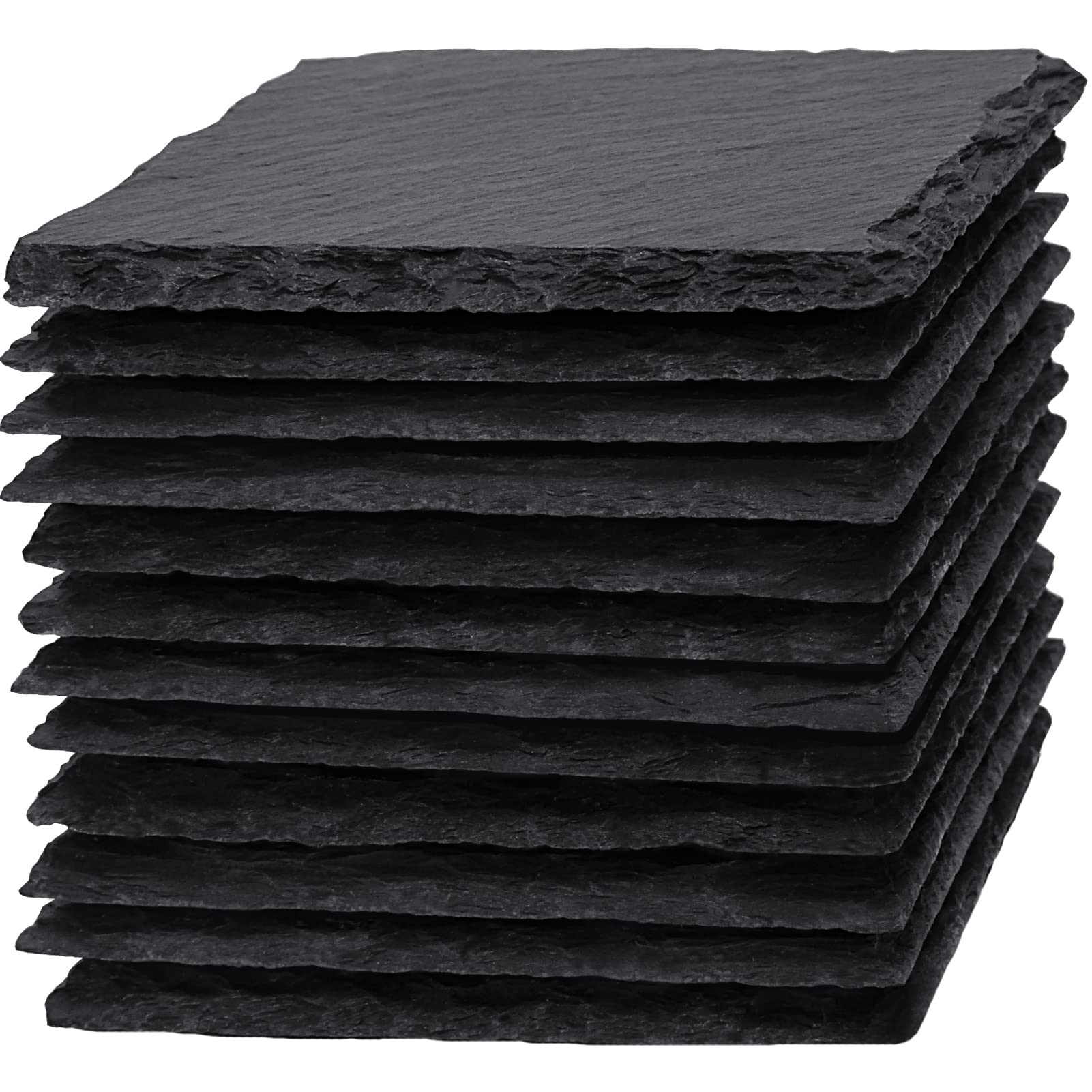 WEWINK PLUS 12 Pieces Coasters for Drinks, 4 Inch Black Slate Stone Coasters Bulk with Anti-Scratch Backing for Bar, Gifts, DIY, Laser Engraving, Kitchen, Home Decor, Square