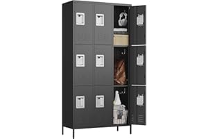 Letaya Metal Lockers for Employees-9 Door Storage Locker with Shelves and Lockable Steel Cabinet for School,Gym,Office,Staff(Black, 9 Door)
