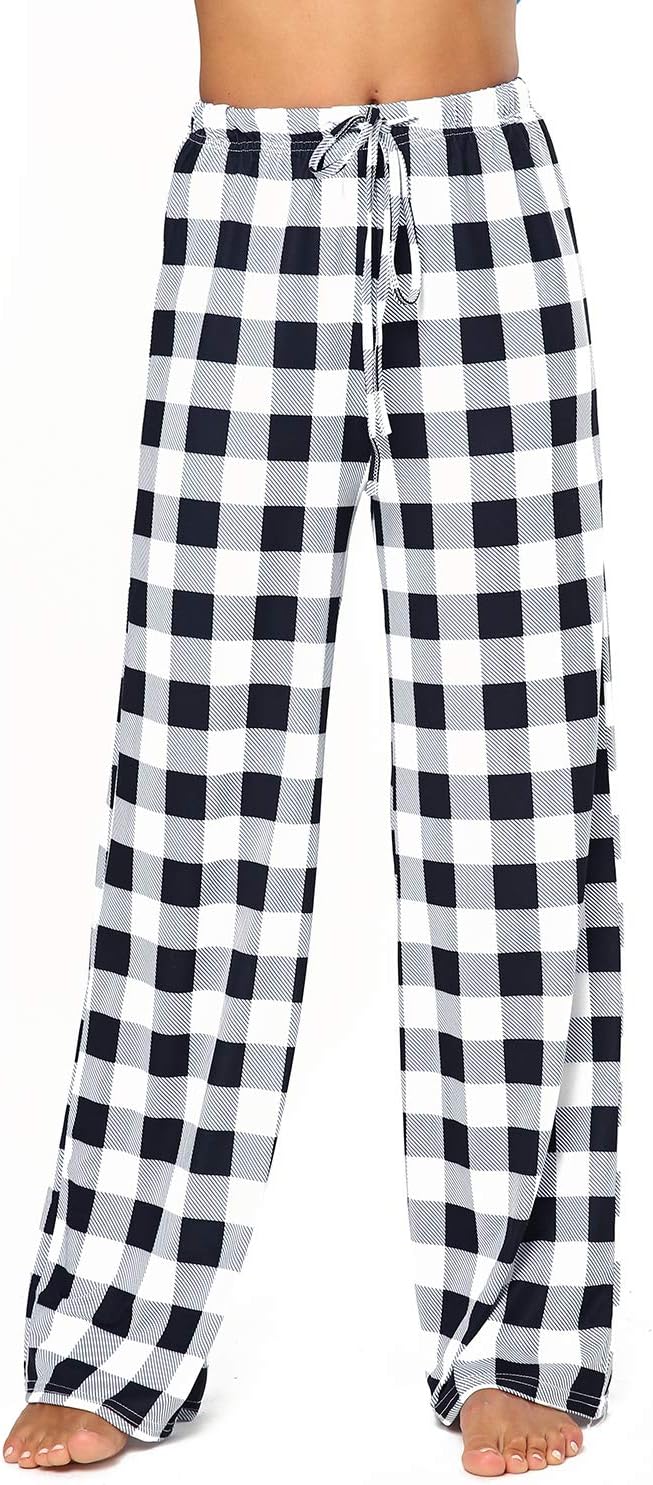 BELLEZIVA Women Striped Polka Dot Floral Pajama Pants High Waist Drawstring Wide Legs Palazzo Pants