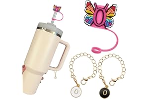 KRIKLAR （1+2） Butterfly Straw Cover for Stanley Cup 30&40 Oz 10mm Straw Topper with 2PCS Stanley Cup Accessories Letter Charms Name ID Initial Letter Handle Personalized Charm For Stanley Tumbler (Letter O)