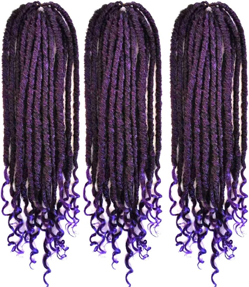 MSBELLE 6 Packs/lot 20Inch Crochet Goddess Locs Braids Straight Hair with Curly Ends Synthetic Faux Locs Crochet Braiding Hair Extensions (T-Purple)