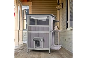 Aivituvin Outdoor Feral Cat House 2-Story Cat Cottage Kitten Shelter with Window