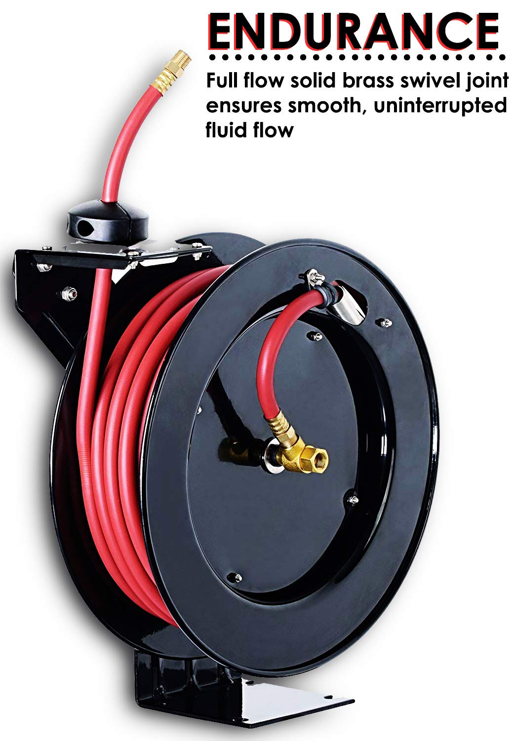 ReelWorks Air Hose Reel 3/8" Inch x 50' Foot Max 300PSI Steel Construction Industrial SBR Rubber Hose: Industrial & Scientific
