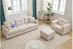 TYBOATLE Sofa Couch Sectional Couches for Living Room, Living Room Furniture Comfy Modular Convertible Sofas with Ottoman, Home Sofa Set with Chaise for Apartment Small Space (3, Beige Chenille)