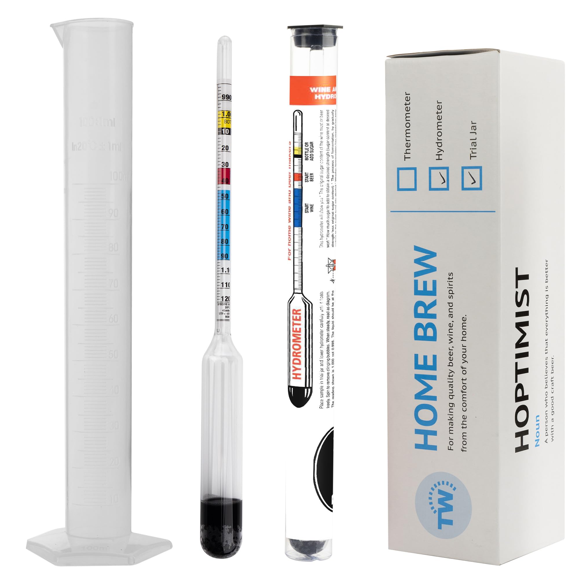 Home Brew Hydrometer with Included 100 Millimeter Trial Sampling Jar - Home Brew Equipment for Wine and Beer Making Testing Kit and Brewing Your Own Homebrew