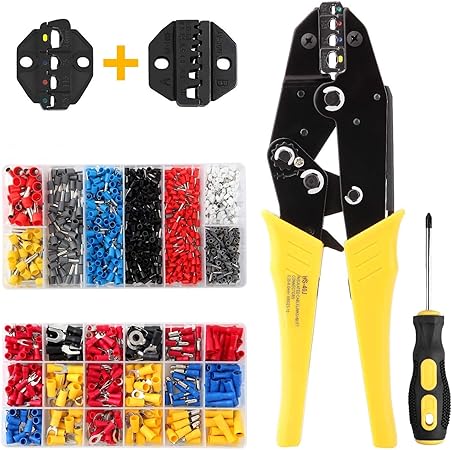 Aweohtle Pince A Sertir 2 En 1 Avec 2 Tetes De Rechange Pince Electricien Multifonction Avec 370 Cosses De Cable Et 800 Cosse A Sertir Isolee Amazon Fr Bricolage