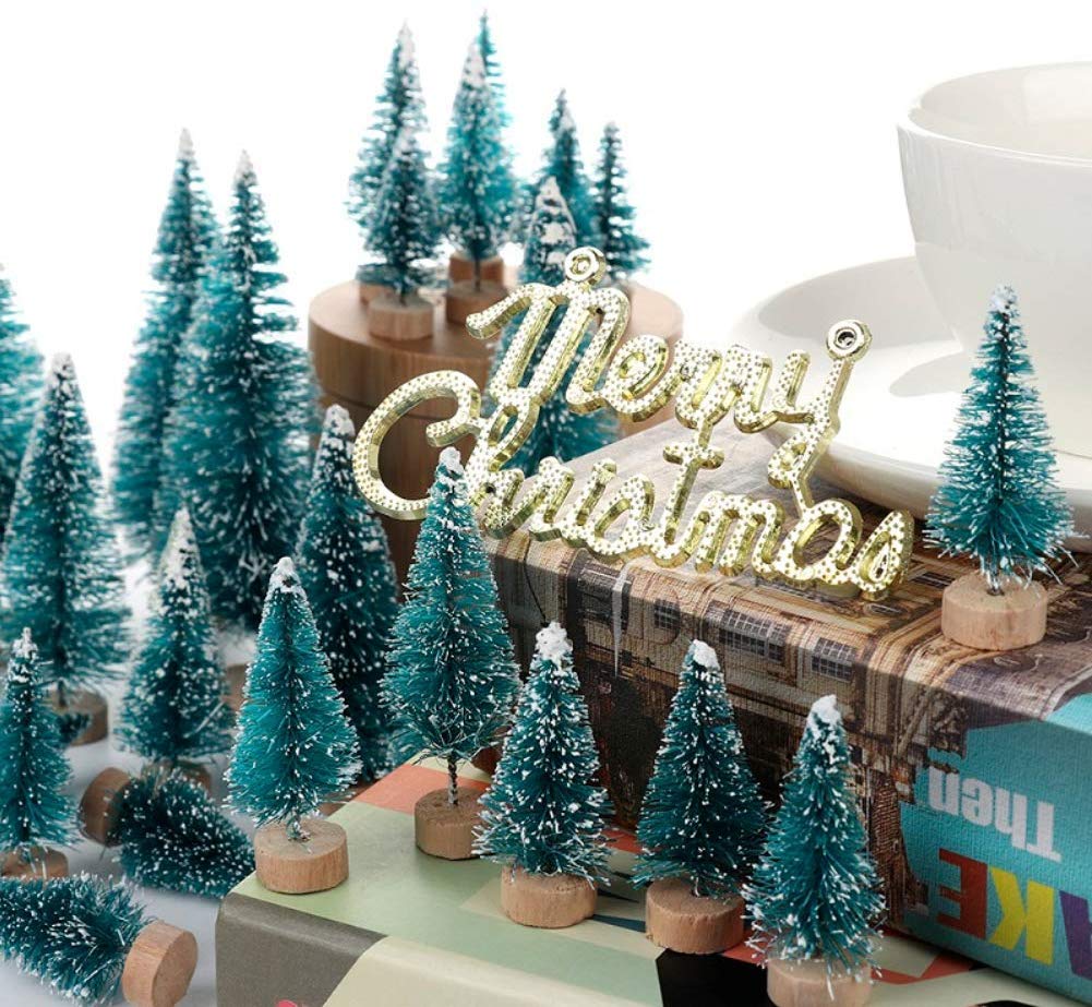 VGOODALL 34Pcs Mini Sisal Snow Frost Trees, Mini Sisal Christmas Trees Winter Snow Ornaments Tabletop Trees for Christmas Party Decor Home