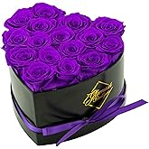 GLAMOUR BOUTIQUE 16 Flower Forever Heart Shape Box, Eternal Preserved Roses Gift for Her, Lasting Flowers, Romantic Floral Keepsake for Birthday, Anniversary or Valentine’s Day, Purple (Color-Treated)