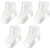 Meeshine 5 Pairs Baby Girls Ruffle Ankle Socks Toddler Frilly Dress School Uniform Solid Socks for 1-5T