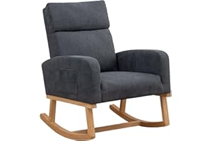 HOMYKA Nursery Rocking Chair, Modern Nursing Chair for Mom, Accent Upholstered Rocker Glider Chair with High Backrest for Nursery Bedroom Living Room (Grey)