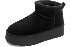 Carcuume Women's Platform Mini Boots Fur-Lined Winter Warm Ankle Snow Classic Ultra Comfortable Shoes