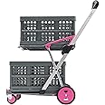CLAX® The Original | Made in Germany | Multi Use Functional Collapsible Carts | Mobile Folding Trolley | Storage Cart Wagon | Shopping Cart with 2 Storage Crates (Pink)