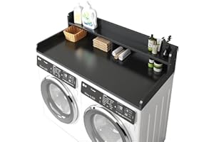 BigPonPon 2-Tier Washer and Dryer Countertop with 2.75" H Guard,54" W x 27.5" D Laundry Countertop Cover with Non-Slip Pad,Large Space Laundry Topper for Folding Clothes Over Washer and Dryer-Black