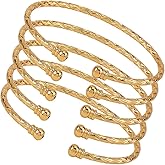 SUNNYCLUE 1 Box 5Pcs Gold Cuff Bangles Open Bangle Bracelet Golden Metal Alloy Simple Unisex Twist Crease Openable Adjustable Dubai India Bracelets for Women Jewelry Christmas Birthday Gifts DIY