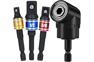 HOOOWOOO Impact Grade Driver Sockets Adapter Extension Set Drill Bit 3Pcs 1/4 3/8 1/2" Universal Socket Adapter Set and Right Angle Drill 105 Degree Right Angle Screwdriver Set Drill Hex Bit Socket Adapter