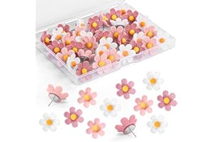 GOOLADA 36 Pieces Flowers Push Pins,3 Colors Cute Push Pins, Decorative Thumb Tacks for Cork Board, Bulletin Board, Cubicle W