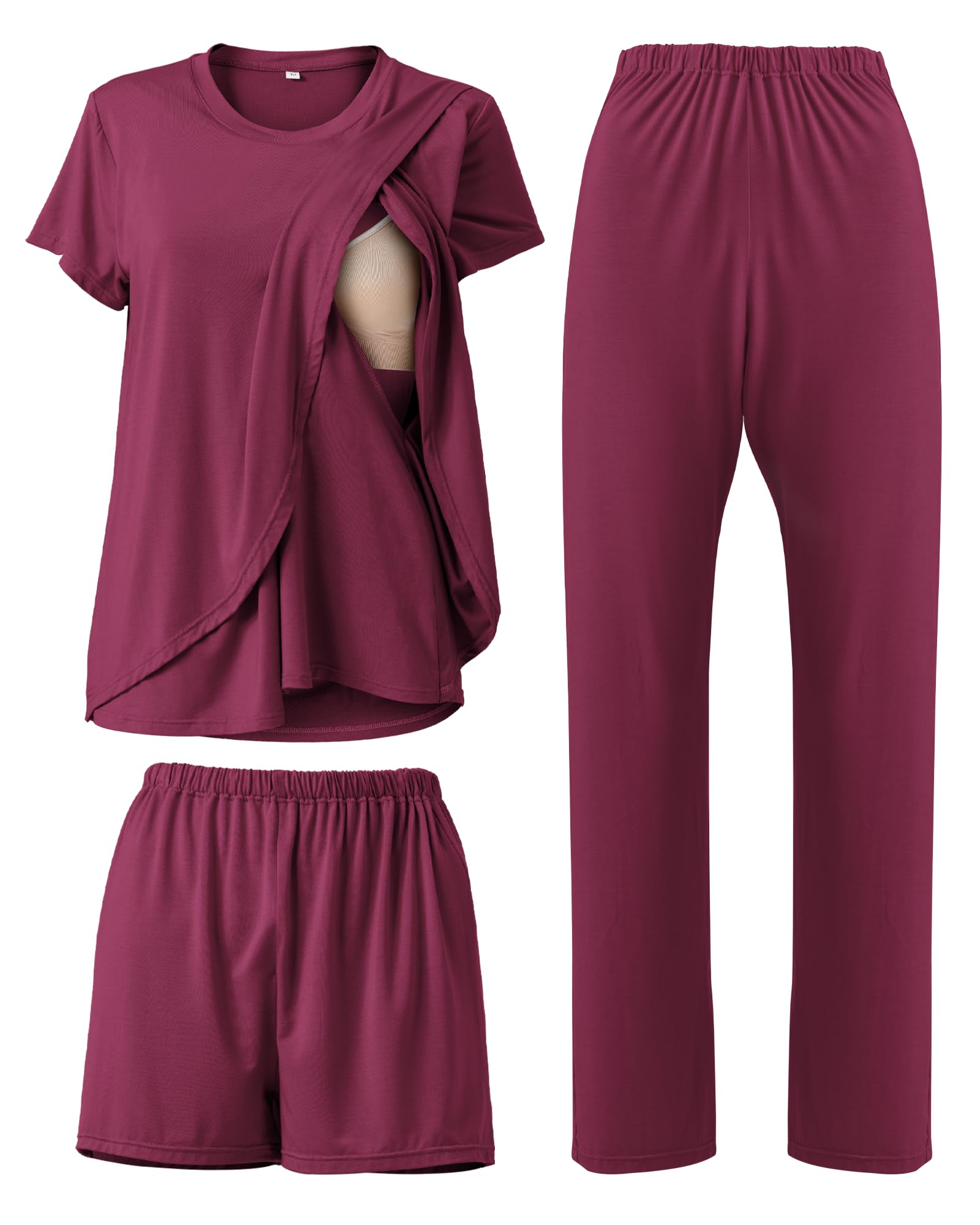 Rnxrbb 3 Piece Postpartum Nursing Pajamas Set