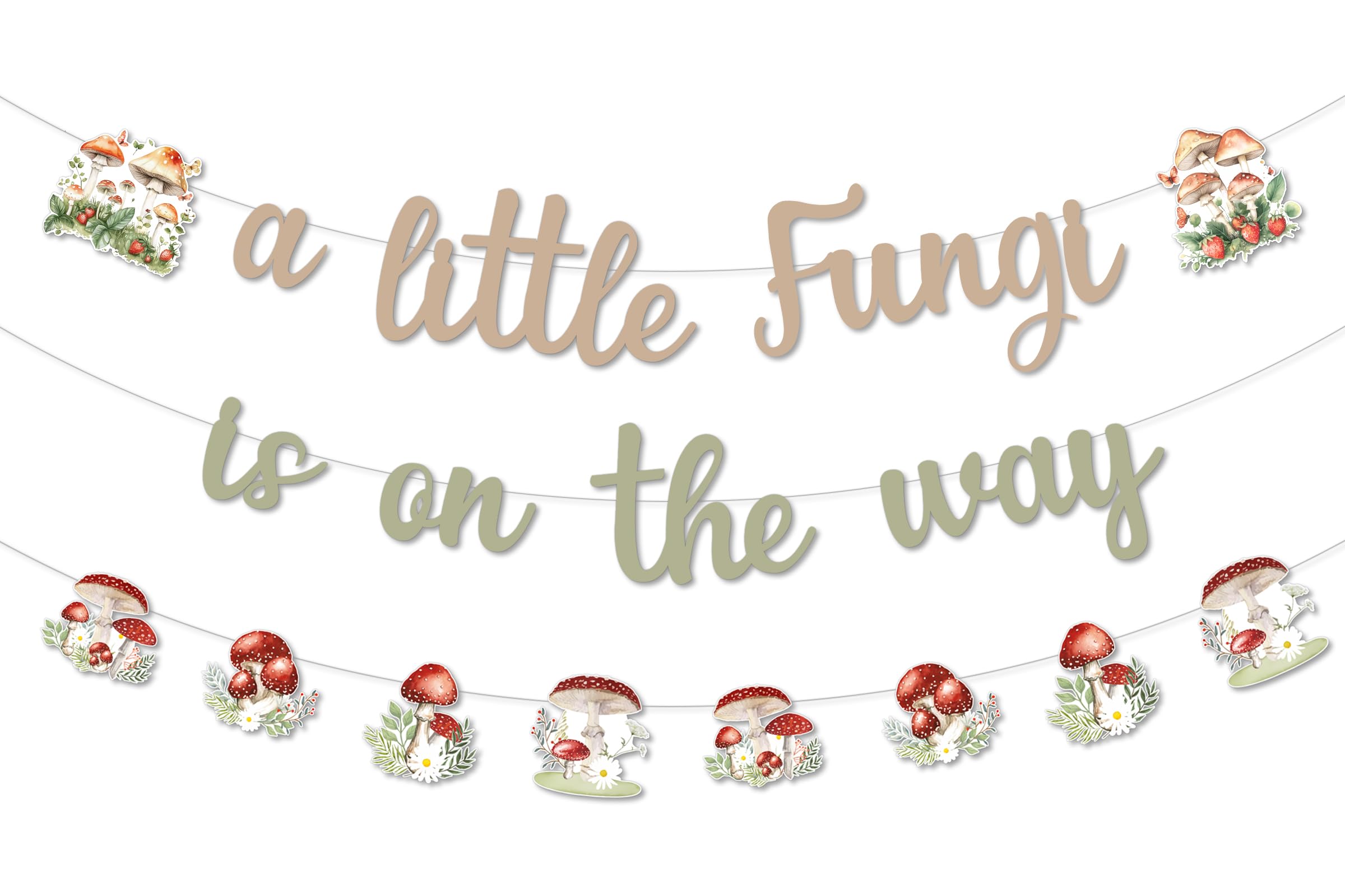 Photo 1 of Funmemoir Mushroom Baby Shower Decorations - A Little Fungi is on The Way Banner and Fairy Mushroom Garland for Forest Woodland Wildflower Mushroom Baby Shower Gender Reveal Party Supplies