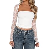 JOKELAMB Women Lace Bolero Shrug See Through Floral Cardigan Sheer Mesh Cropped Y2K Going Out Tops