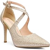 COLETER Womens 4" Pointed Toe D'Orsay Pumps Stilettos High Heel Crossed Ankle Strap Dress Shoes