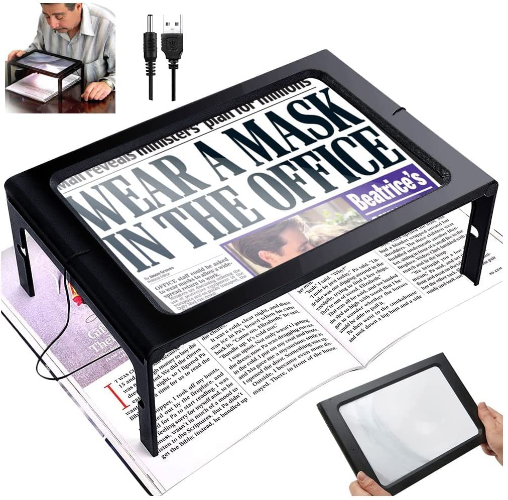 Desktop Reading Magnifier with 12 LED Lights, 2.5 X Large Full Page Magnifying Glass Reading Magnifier, Ideal for Reading Small Prints Low Vision Seniors with Aging Eyes