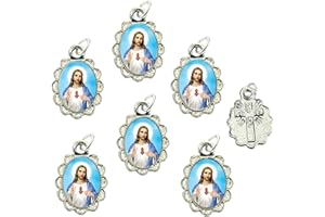 Catholica Shop Religious Wear Silver Tone Small Pendant - Devotional Medals with Assorted Images of Saints, Mary and Jesus. Favors, Keepsake, for Prayer, Faith & Daily Reflection, Pack of 6