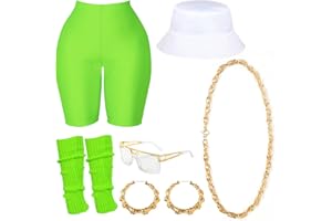 GMTCHLF 80s/90s Outfit Bucket Hat Gold Chain Bamboo Earrings Rapper glasses Elastic Pants Legwarmers Costume Accessories