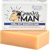 Grown Ass Man Co. - Solid Shampoo Bar Rich Lather 3 in 1: Hair, Beard &amp; Body Wash - Plastic Free &amp; Eco-Friendly, Natural &amp; Organic Clean for All Hair Types, 4oz Bar (Chill Out, Single)