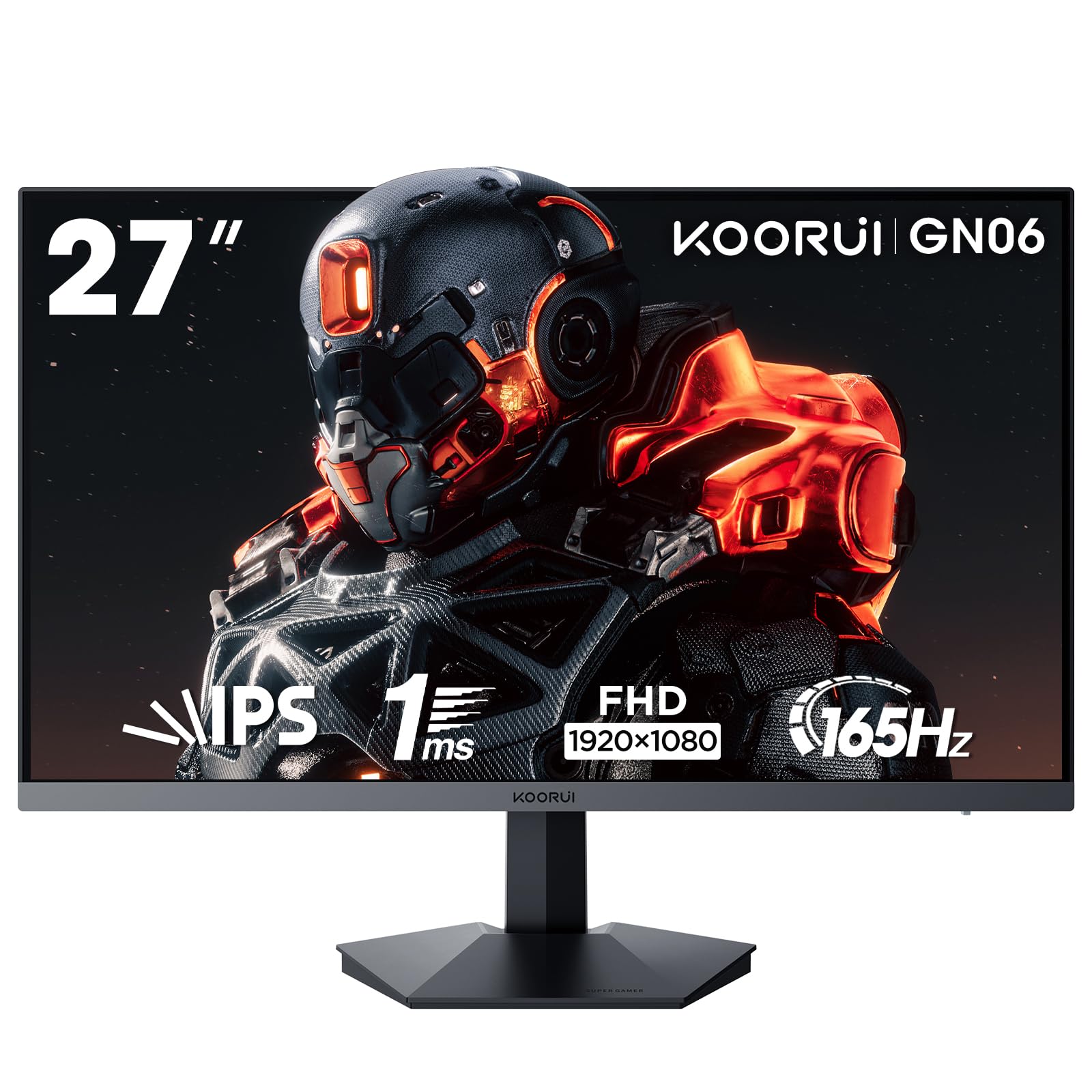 KOORUI Monitor Gaming 27 Pollici, Monitor pc165Hz, FHD (1920×1080), IPS, 1ms GTG, Adaptive Sync, Compatibile con VESA 75×75mm, DCI-P3 al 90% (HDMI, DisplayPort) Nero