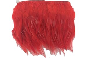 KOLIGHT Pack of 2 Yards Natural Rooster Hackle Feather Trim Fringe 4-6" in Width DIY Decoration (Red)