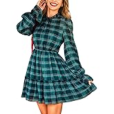 CUPSHE Womens Fall Dresses Long Sleeve Ruffled Holiday High Neck Casual Outfit Plaid Christmas Mini Dress