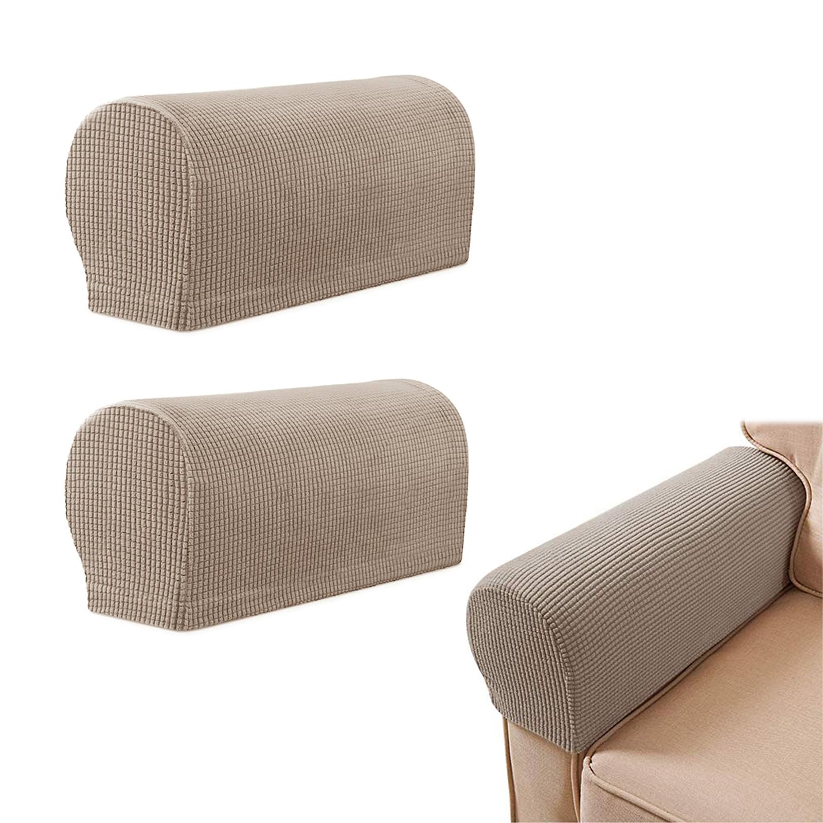 ZSRVAJ 2 PCS Armchair Covers, Stretch Polyester Sofa Arm Covers, Non Slip Sofa Arm Protector Covers for Chairs, Furniture Protector Armchairs, Couches, Recliner (Sandy)