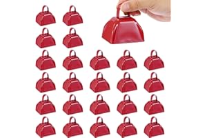 PATIKIL 3inch Cow Bells for Football Games, 24pcs Cowbells for Sporting Events Bulk Loud Noise Makers Metal Cow Bell with Handle for Cheering Competition Marathon Wedding DIY Paint, Red