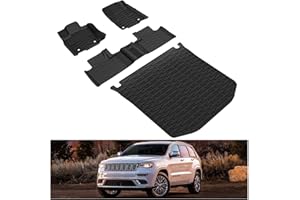 KIWI MASTER Floor Mats & Cargo Liner for 2016-2021 Jeep Grand Cherokee OEM Replacement 82215577 82212085 All Weather Mat Front Rear 2 Row Seat Trunk Tray TPE Slush Liners Black