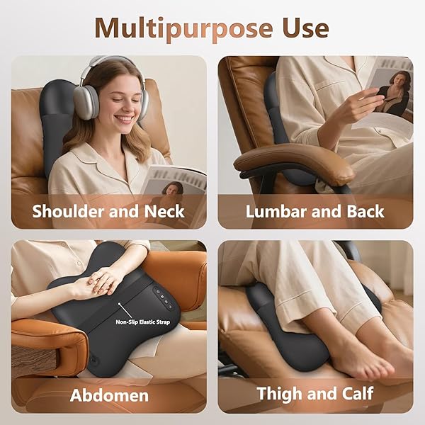 BACK MASSAGER WITH HEAT, CORDLESS BACK AND NECK MASSAGE FOR PAIN RELIEF DEEP TISSUE, 4D SHIATSU AND PERCUSSION MASSAGE PILLOW, LOWER BACK MASSAGER FOR OFFICE,GIFTS FOR CHRISTMAS WOMEN MEN, BLACK