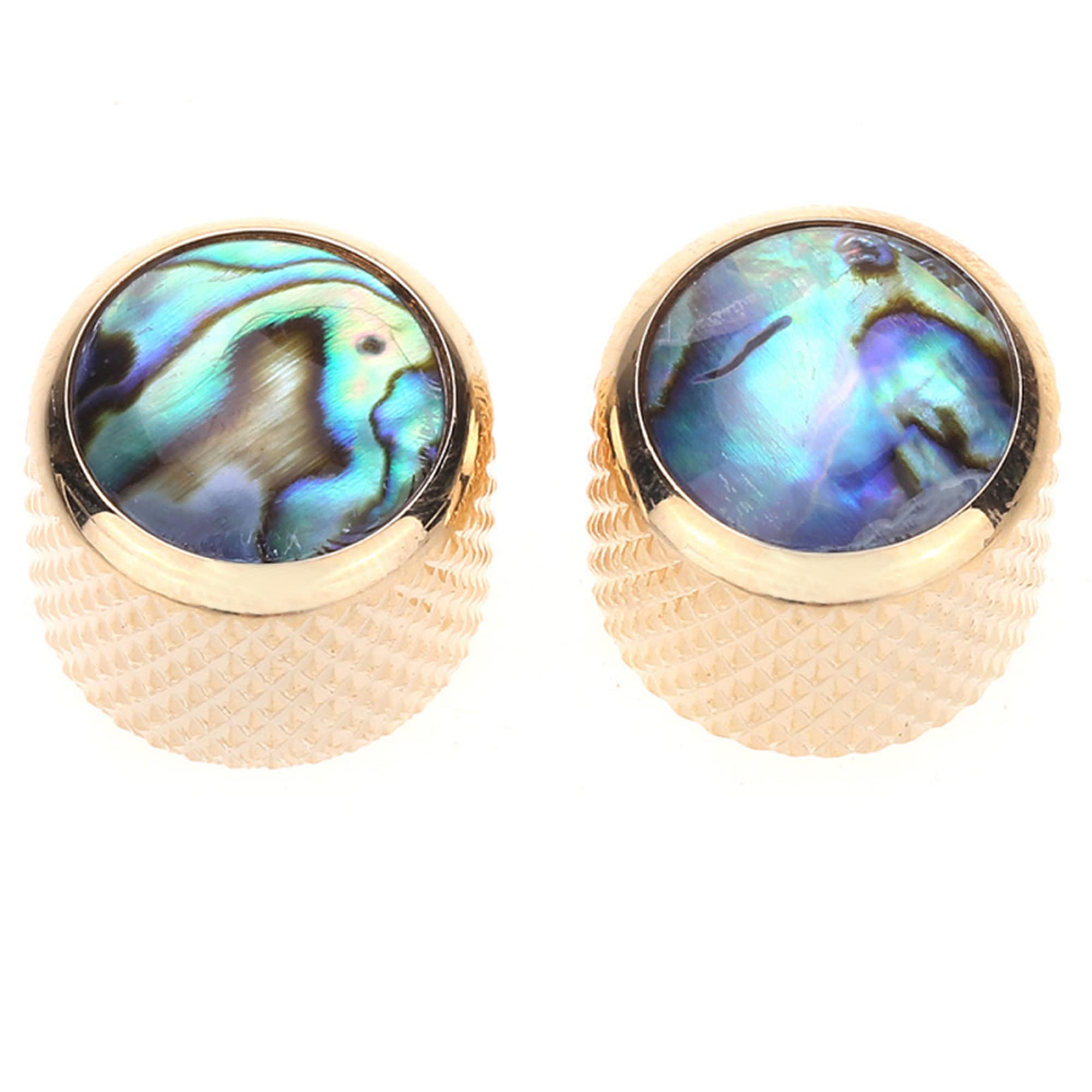 Musiclily Pro Traditional Metal Metric Size Abalone Top Dome Knobs for Tele Telecaster Electric Guitar or Bass, Gold (Set of 2)