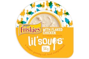 Friskies Lil' Soups Cat Food Complement, Flaked Chicken - 34 g Cup (8 Pack)