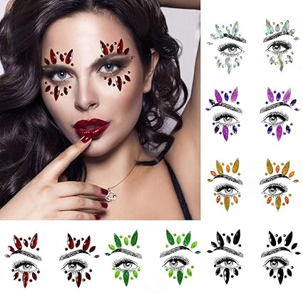 6 Feuilles De Bijoux De Visage De Bijoux De Mode Strass