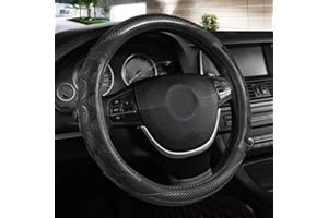 Black Panther Luxury Leather Car Steering Wheel Cover with 3D Honeycomb Hole Anti-Slip Design, 15 Inch Universal - Gray